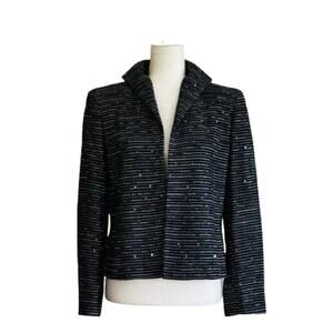 DD Collection Jacket Blazer Black Blue Silver Metallic Blend Open Front Size 6